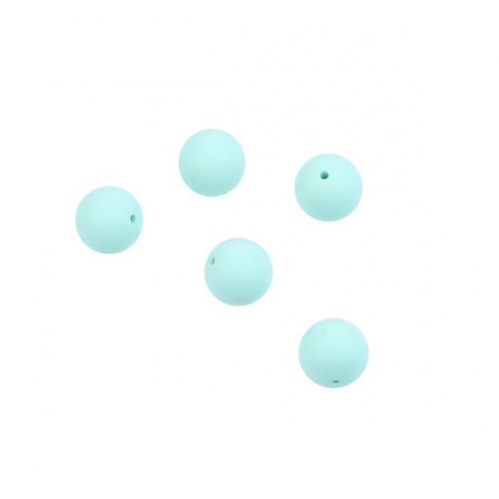 Picture of Silicone Chewable/ Teething Spacer Beads Round Mint Green About 15mm Dia, Hole: Approx 1.6mm, 10 PCs