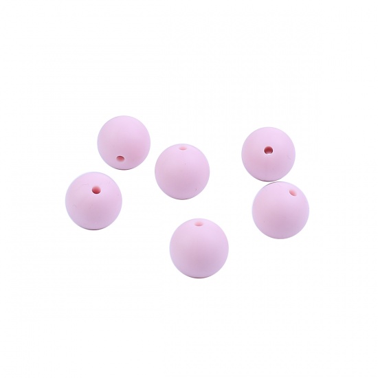Image de Perles Silicone à Mâcher/Masticable Rond Rose 15mm Dia., Taille de Trou: 1.6mm, 10 Pcs