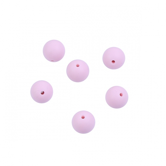 Picture of Silicone Chewable/ Teething Spacer Beads Round Pink About 15mm Dia, Hole: Approx 1.6mm, 10 PCs