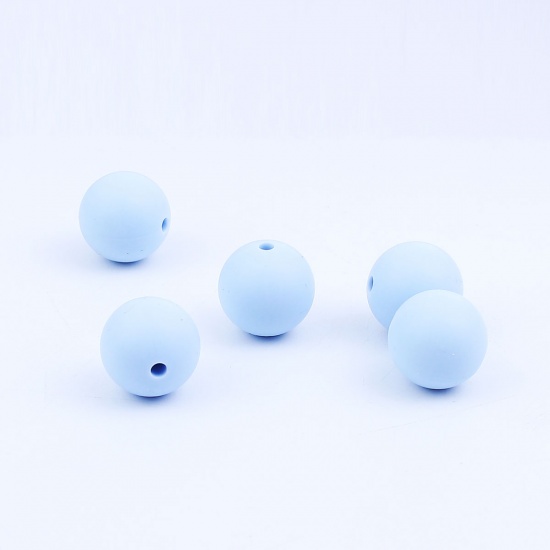 Bild von Zwischenperlen Spacer Silikon Kaubar/ Zahnen Perlen Rund Blau 15mm D., Loch: 1.6mm, 10 Stück