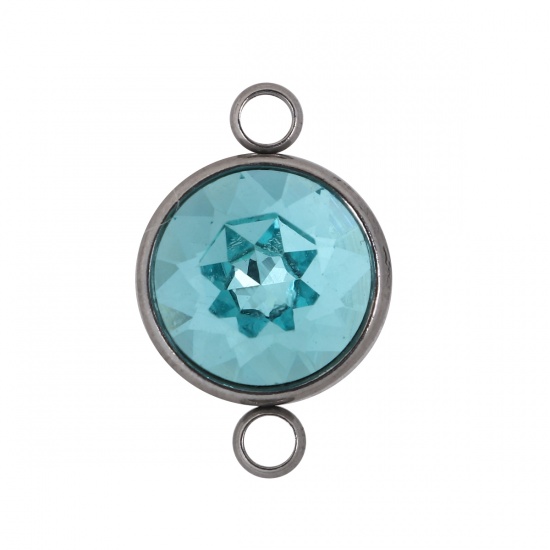 Picture of 304 Stainless Steel December Birthstone Connectors Round Silver Tone Faceted Light Blue Rhinestone 22mm( 7/8") x 14mm( 4/8"), 1 Piece