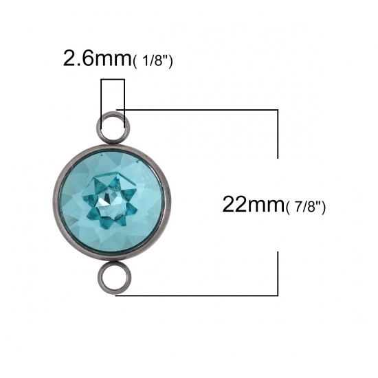 Picture of 304 Stainless Steel December Birthstone Connectors Round Silver Tone Faceted Light Blue Rhinestone 22mm( 7/8") x 14mm( 4/8"), 1 Piece