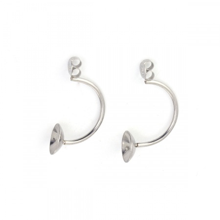 Picture of Stainless Steel Earring Components U-shaped Silver Tone Cabochon Settings (Fits 8mm Dia.) 27mm(1 1/8") x 13mm( 4/8"), 10 PCs
