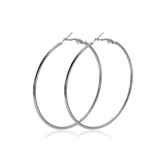 Picture of Hoop Earrings Silver Tone Round 6cm(2 3/8") Dia, Post/ Wire Size: (20 gauge), 1 Pair