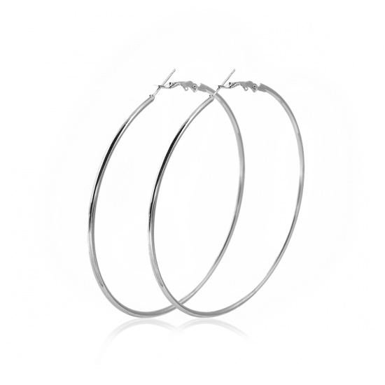 Picture of Hoop Earrings Silver Tone Round 7cm(2 6/8") Dia, Post/ Wire Size: (20 gauge), 1 Pair