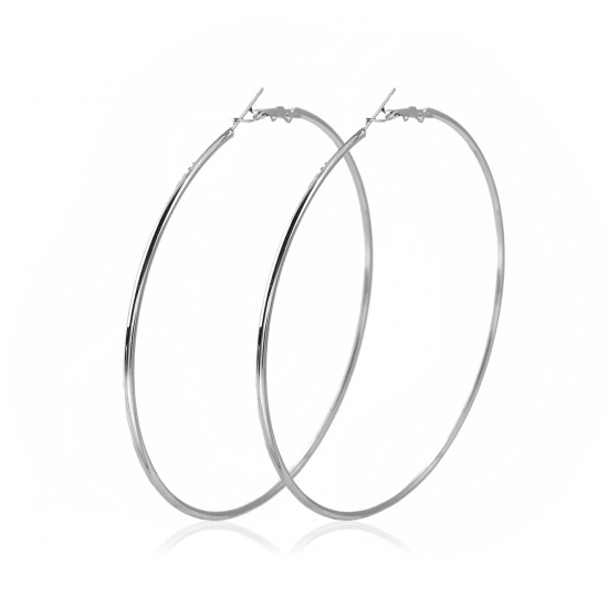 Picture of Hoop Earrings Silver Tone Round 8cm(3 1/8") Dia, Post/ Wire Size: (20 gauge), 1 Pair
