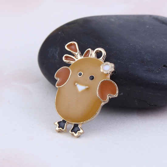 Picture of Zinc Based Alloy Fairy Tale Collection Charms Chicken Gold Plated Ginger Enamel 23mm( 7/8") x 18mm( 6/8"), 5 PCs