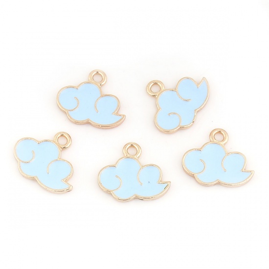 Picture of Zinc Based Alloy Weather Collection Charms Cloud Gold Plated Green Blue Enamel 18mm( 6/8") x 16mm( 5/8"), 20 PCs
