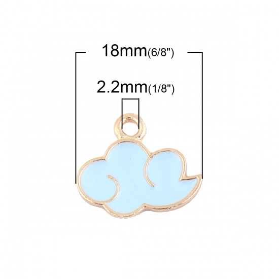 Picture of Zinc Based Alloy Weather Collection Charms Cloud Gold Plated Green Blue Enamel 18mm( 6/8") x 16mm( 5/8"), 20 PCs
