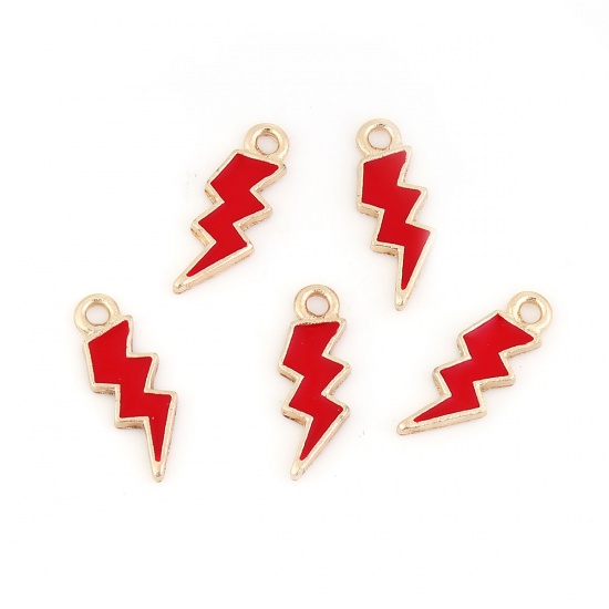 Picture of Zinc Based Alloy Weather Collection Charms Lightning Gold Plated Red Enamel 21mm( 7/8") x 8mm( 3/8"), 20 PCs