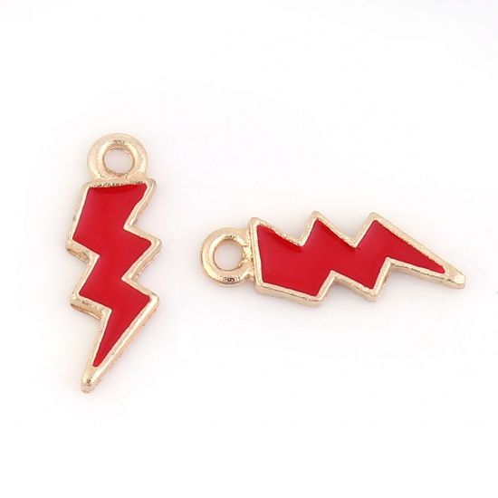 Picture of Zinc Based Alloy Weather Collection Charms Lightning Gold Plated Red Enamel 21mm( 7/8") x 8mm( 3/8"), 20 PCs