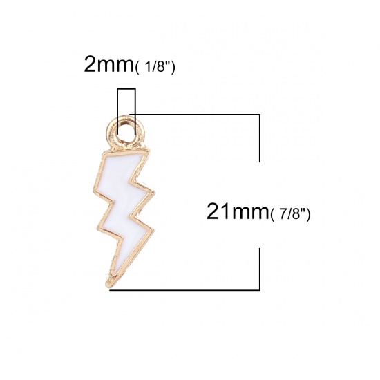 Picture of Zinc Based Alloy Weather Collection Charms Lightning Gold Plated White Enamel 21mm( 7/8") x 7mm( 2/8"), 20 PCs