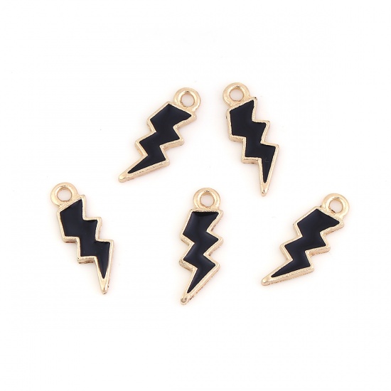 Picture of Zinc Based Alloy Weather Collection Charms Lightning Gold Plated Black Enamel 21mm( 7/8") x 8mm( 3/8"), 20 PCs