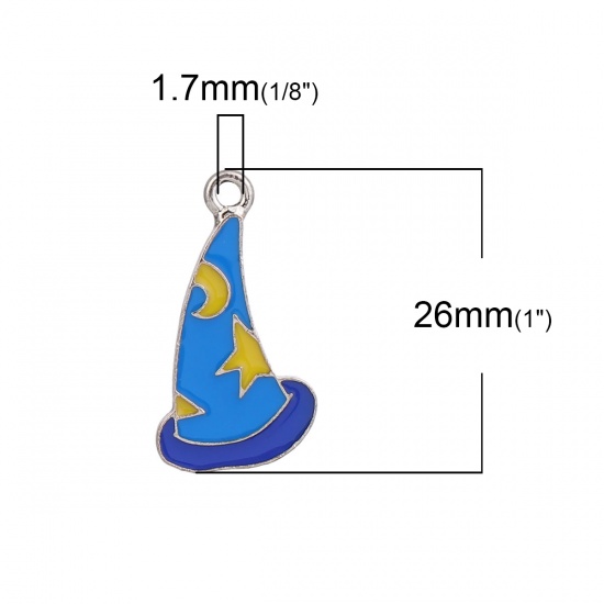 Immagine di Lega di Zinco Collezione di Fiabe Charms Cappello Oro Placcato Blu Stella Smalto 26mm x 15mm , 10 Pz