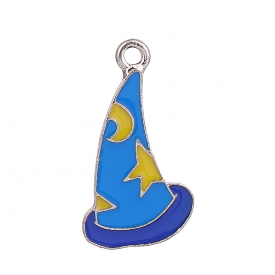 Immagine di Lega di Zinco Collezione di Fiabe Charms Cappello Oro Placcato Blu Stella Smalto 26mm x 15mm , 10 Pz