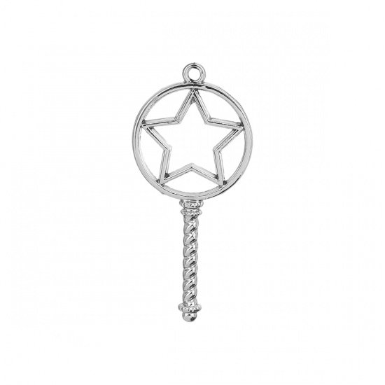 Picture of Zinc Based Alloy Fairy Tale Collection Open Back Bezel Pendants For Resin Scepter Silver Plated Star 55mm(2 1/8") x 25mm(1"), 5 PCs