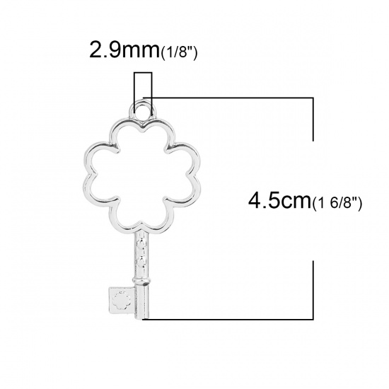 Picture of Zinc Based Alloy Fairy Tale Collection Open Back Bezel Pendants For Resin Key Silver Plated Plum Flower 45mm(1 6/8") x 24mm(1"), 5 PCs