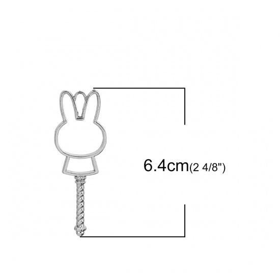 Picture of Zinc Based Alloy Fairy Tale Collection Open Back Bezel Pendants For Resin Scepter Silver Plated Rabbit 64mm(2 4/8") x 23mm( 7/8"), 5 PCs