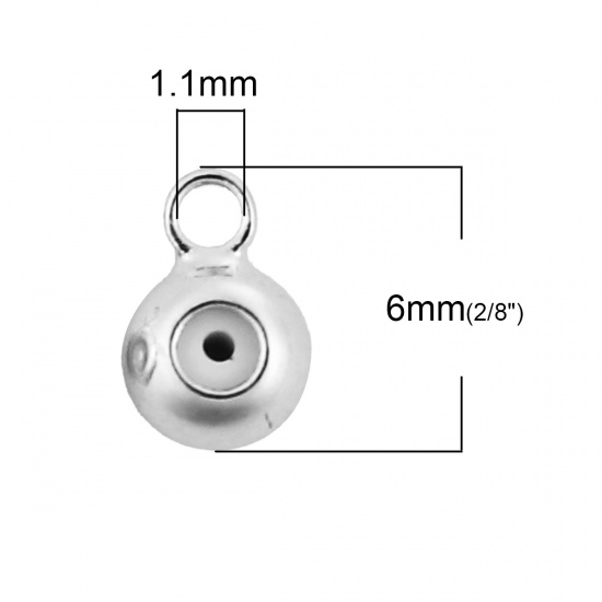 Picture of Brass Slider Clasp Beads Round Silver Tone With Adjustable Silicone Core W/ Loop 6mm( 2/8") x 4mm( 1/8"), Hole: 1.1mm, 20 PCs                                                                                                                                 