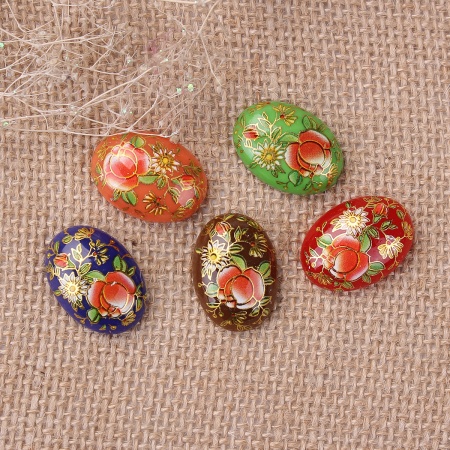 Resina Pittura Giapponese Vintage Tensha Dome Seals Cabochon Ovale A Random Rosa 25mm x 18mm, 5 Pz