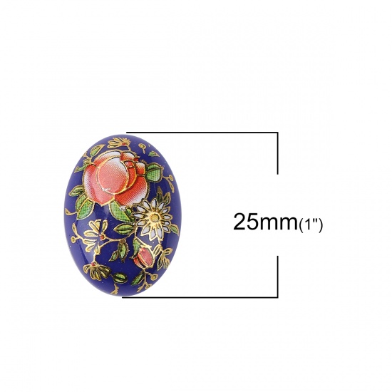 Immagine di Resina Pittura Giapponese Vintage Tensha Dome Seals Cabochon Ovale A Random Rosa 25mm x 18mm, 5 Pz