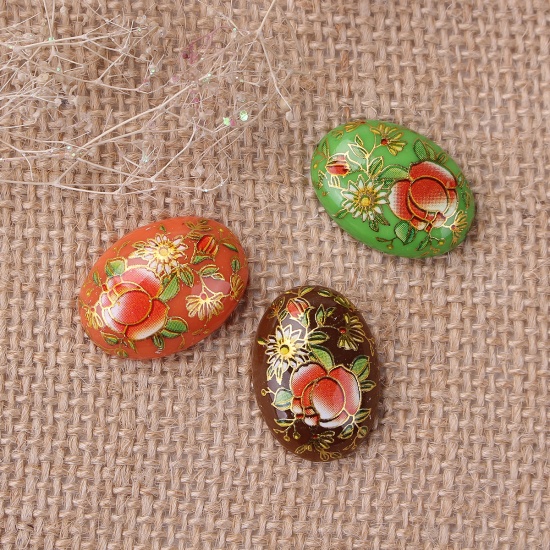 Immagine di Resina Pittura Giapponese Vintage Tensha Dome Seals Cabochon Ovale A Random Rosa 25mm x 18mm, 5 Pz