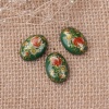 Picture of Resin Japan Painting Vintage Japanese Tensha Dome Seals Cabochon Oval Green Rose Flower Pattern 14mm( 4/8") x 10mm( 3/8"), 10 PCs