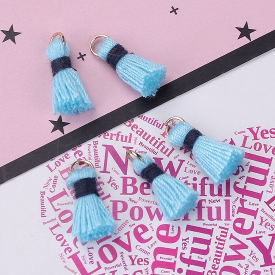 Picture of Cotton W/ Jump Ring Tassel Gold Plated Blue 18mm( 6/8"), 20 PCs