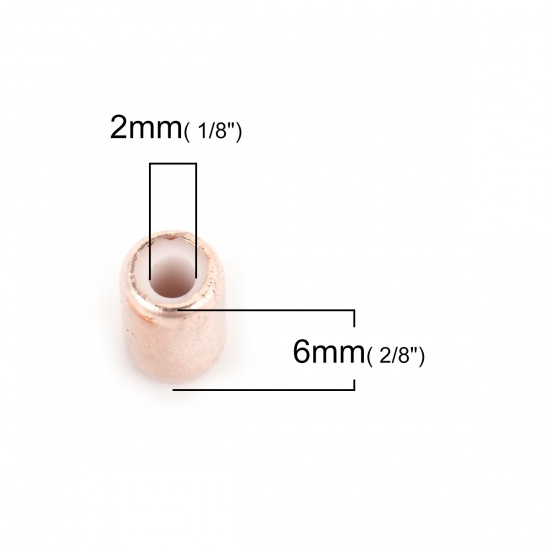 Immagine di Ottone Perle Fermaglio Scorrevole Cilindrico Oro Rosa Con Silicone Regolabile in Nucleo 6mm x 4mm, Foro: 2mm, 30 Pz                                                                                                                                           