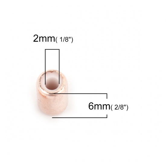 Imagen de Latón Cuentas de Broche Deslizante Ajustable Cilíndrico Oro Rosa With Adjustable Silicone Core 6mm x 4mm, Agujero: 2mm, 30 Unidades