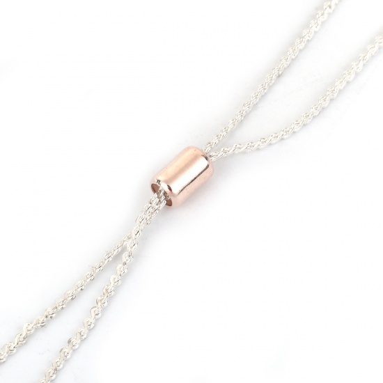Imagen de Latón Cuentas de Broche Deslizante Ajustable Cilíndrico Oro Rosa With Adjustable Silicone Core 6mm x 4mm, Agujero: 2mm, 30 Unidades