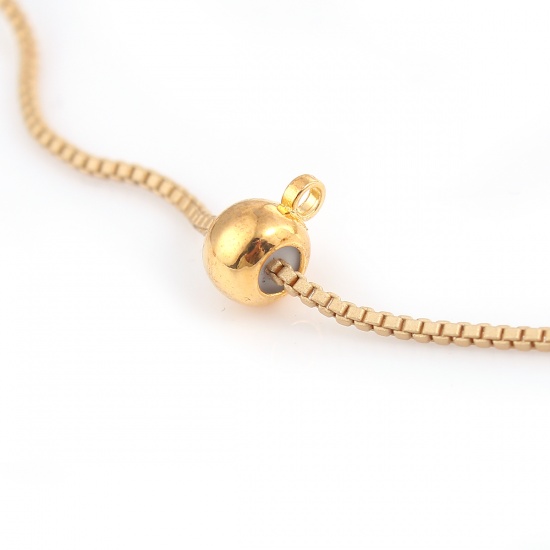 Picture of Brass Slider Clasp Beads Round Gold Plated With Adjustable Silicone Core W/ Loop 8mm( 3/8") x 6mm( 2/8"), Hole: 1.3mm, 10 PCs                                                                                                                                 