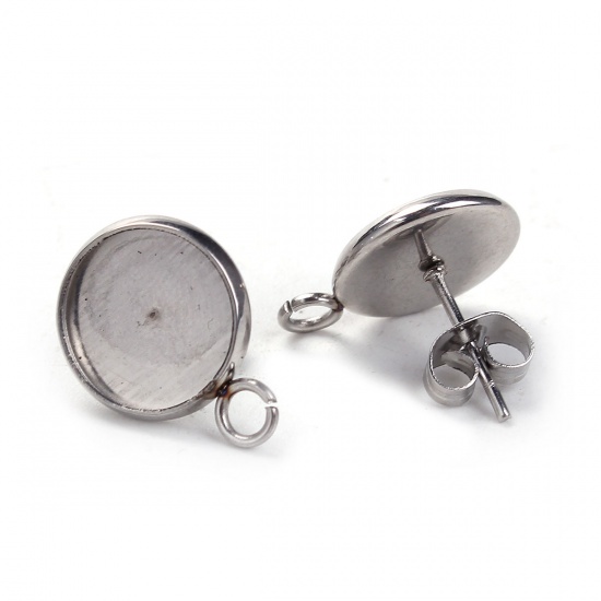 Bild von 304 Edelstahl Ohrring Ohrstecker Rund Silberfarbe Cabochon Fassung (für 8mm D.) Mit Öse 14mm x 10mm, Drahtstärke: (21 gauge), 20 Stück”