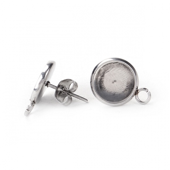 Bild von 304 Edelstahl Ohrring Ohrstecker Rund Silberfarbe Cabochon Fassung (für 8mm D.) Mit Öse 14mm x 10mm, Drahtstärke: (21 gauge), 20 Stück”