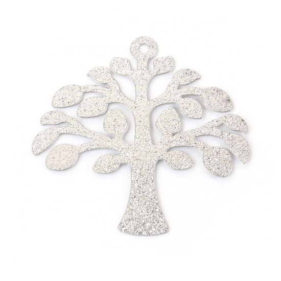 Picture of 304 Stainless Steel Pendants Tree Silver Tone Filigree Glitter 33mm(1 2/8") x 32mm(1 2/8"), 5 PCs