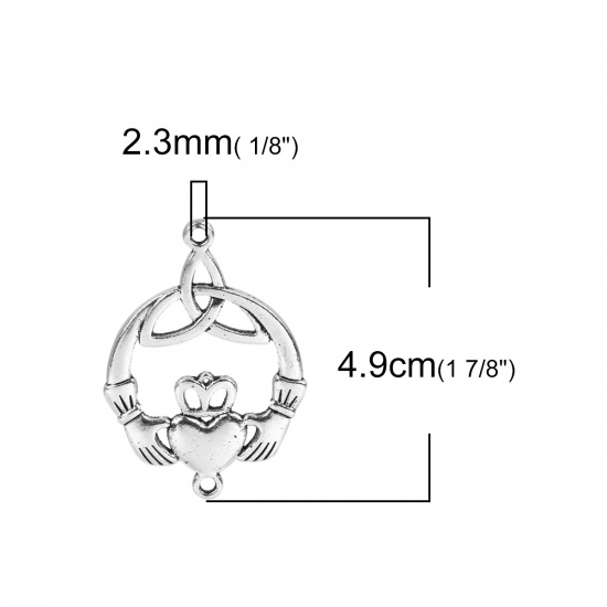 Immagine di Lega di Zinco Stile Bohemien Connettore Accessori Cuore Argento Antico Nodo Celtico Disegno 49mm x 34mm, 10 Pz