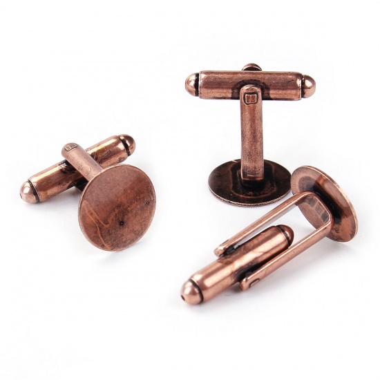 Picture of Brass Cuff Links Round Antique Copper Rotatable (Fits 12mm Dia.) 24mm(1") x 12mm( 4/8"), 10 PCs                                                                                                                                                               