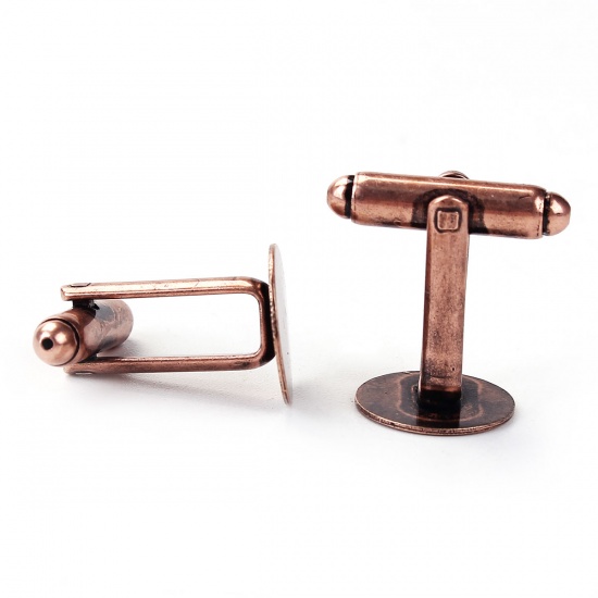 Picture of Brass Cuff Links Round Antique Copper Rotatable (Fits 12mm Dia.) 24mm(1") x 12mm( 4/8"), 10 PCs                                                                                                                                                               