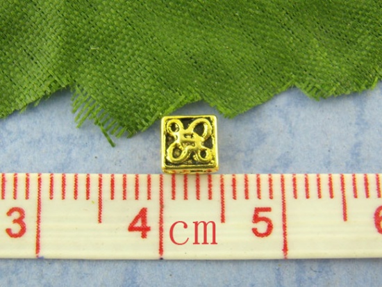 Picture of Zinc Based Alloy Spacer Beads Rhombus Gold Tone Antique Gold Knot Carved About 5mm x 5mm, Hole:Approx 1.2mm, 120 PCs