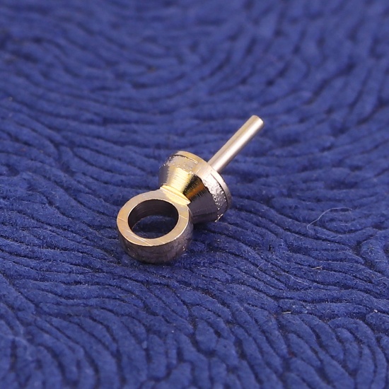 Picture of Brass Pearl Pendant Connector Bail Pin Cap Round Gold Plated 8mm( 3/8") x 4mm( 1/8"), Needle Thickness: 1mm, 100 PCs                                                                                                                                          