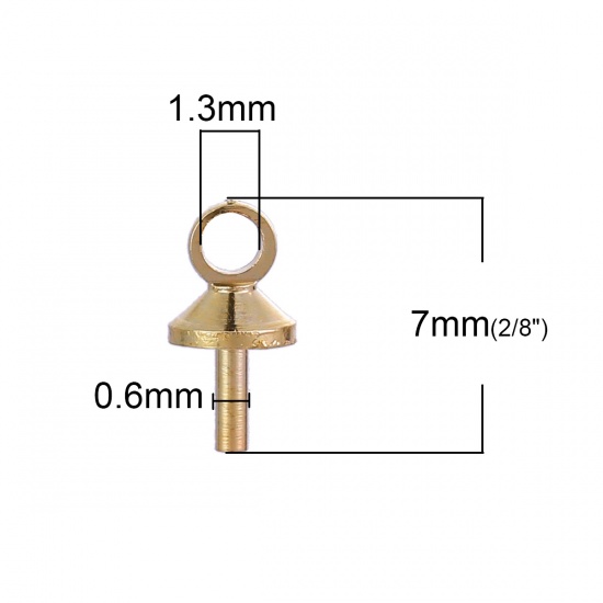 Picture of Brass Pearl Pendant Connector Bail Pin Cap Round Gold Plated 7mm( 2/8") x 3mm( 1/8"), Needle Thickness: 0.6mm, 200 PCs                                                                                                                                        