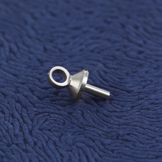 Immagine di Ottone Connettore Ciondolo Perla Bail Pin Cap Perline Tondo Tono Argento (Finezza dell'ago 1mm) 7mm x 4mm, 100 Pz                                                                                                                                             