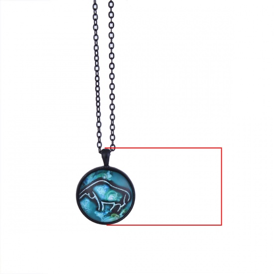 Picture of Glass Necklace Black Green Blue Round Taurus Sign Of Zodiac Constellations 51.5cm(20 2/8") long, 2 PCs