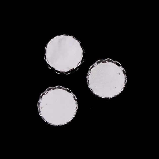 Picture of Iron Based Alloy Cabochon Frame Settings Round Silver Tone Cabochon Settings (Fits 12mm Dia.) 13mm( 4/8") Dia., 20 PCs