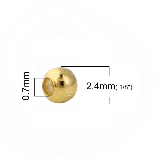 Picture of Brass Spacer Beads Round Gold Plated About 2.4mm( 1/8") Dia, Hole: Approx 0.7mm, 1000 PCs                                                                                                                                                                     