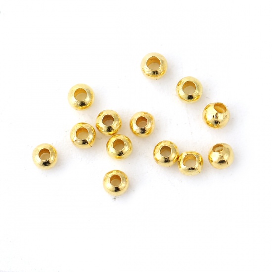Picture of Brass Spacer Beads Round Gold Plated About 2.4mm( 1/8") Dia, Hole: Approx 0.7mm, 1000 PCs                                                                                                                                                                     