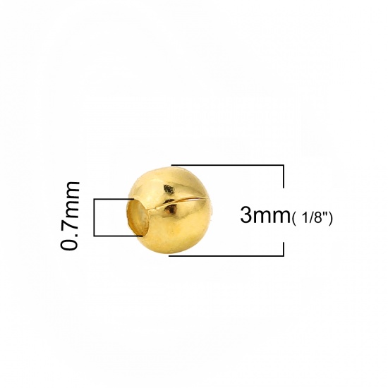 Picture of Brass Spacer Beads Round Gold Plated About 3mm( 1/8") Dia, Hole: Approx 0.7mm, 1000 PCs                                                                                                                                                                       