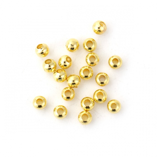 Picture of Brass Spacer Beads Round Gold Plated About 3mm( 1/8") Dia, Hole: Approx 0.7mm, 1000 PCs                                                                                                                                                                       