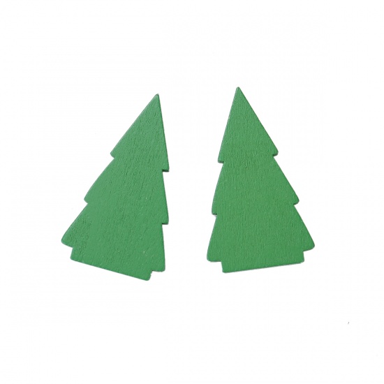 Imagen de Madera Terciada Adornos Scrapbooking Árbol de Navidad Verde 55mm x 32mm, 20 Unidades
