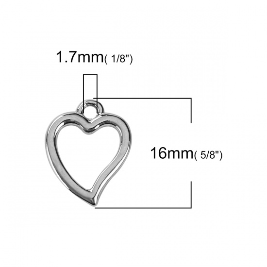 Picture of Zinc Based Alloy Charms Heart Silver Tone 16mm( 5/8") x 12mm( 4/8"), 20 PCs